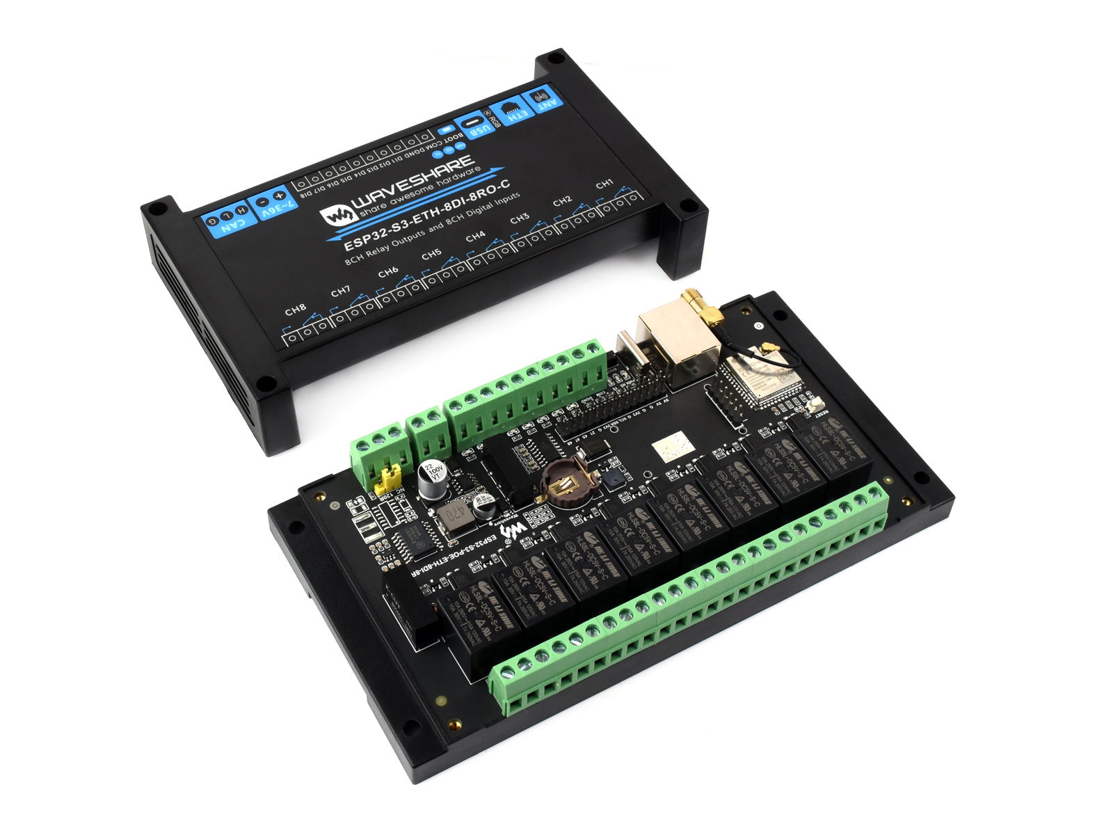 Waveshare Esp32 - Przemysłowy 8-kanałowy moduł przekaźnikowy WiFi ESP32-S3,