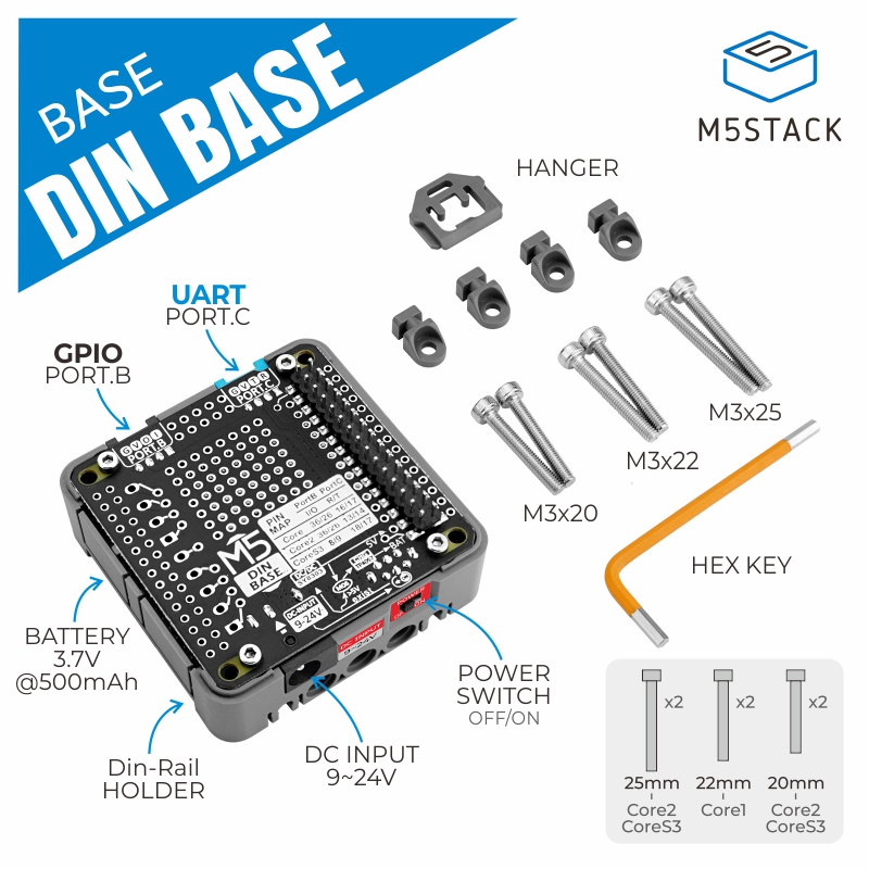 M5Stack Core2 - Oficjalna podstawa Din M5Stack z baterią