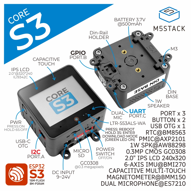 M5Stack Core2 - Oficjalny moduł M5Stack ESP32-S3 z 2-calowym
